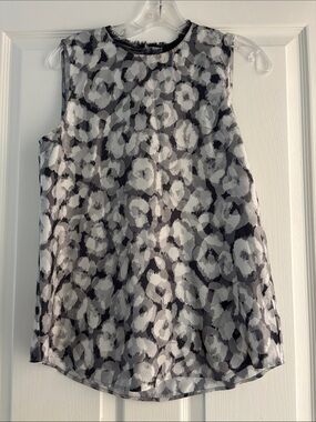 Theory 100% Silk Sleeveless Gray Floral Print Shell Top Sz S